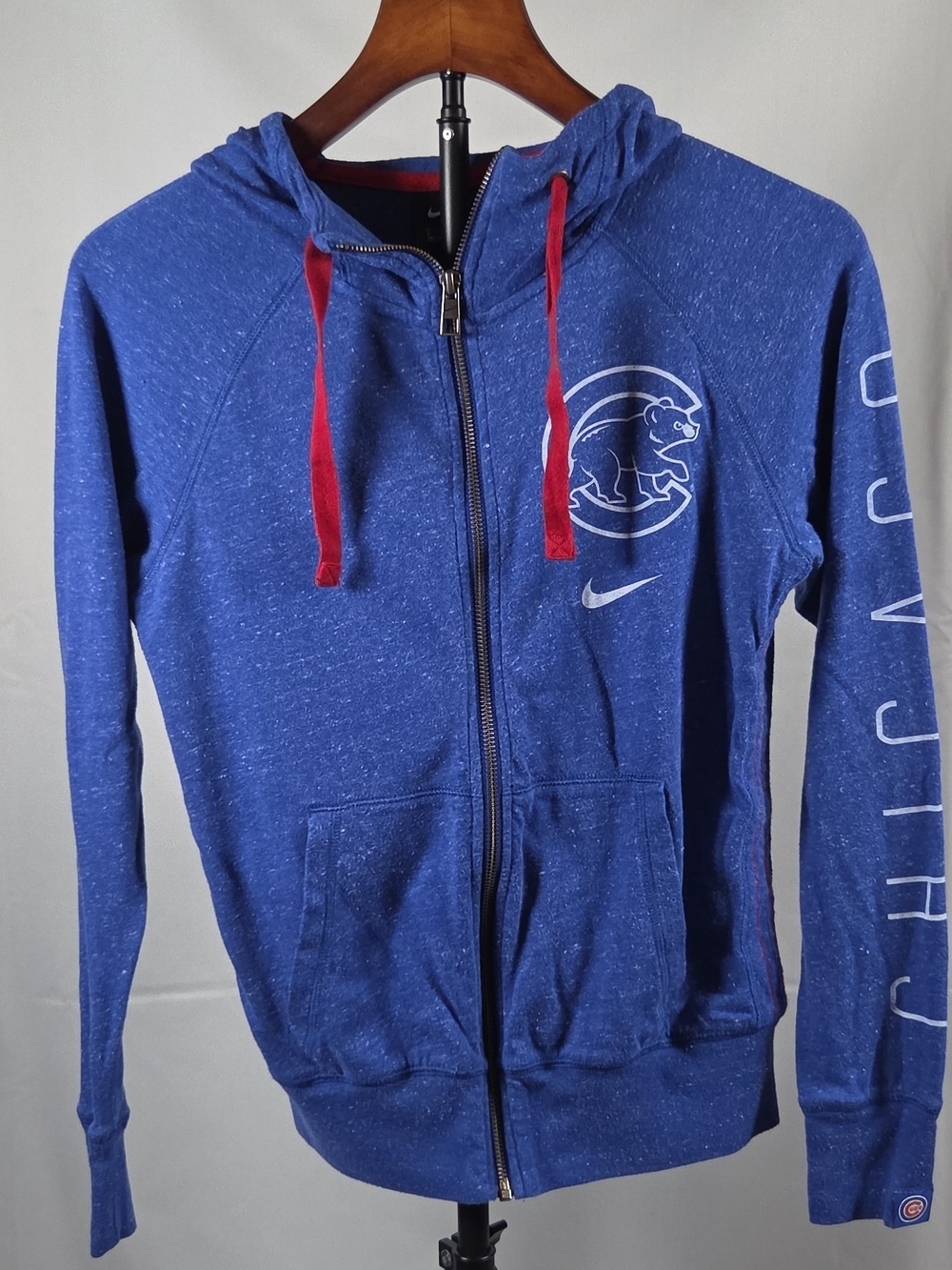 Nike Blue Chicago Cubs Lightweight Full-Zip Hoodie with Red Drawstrings Size XS